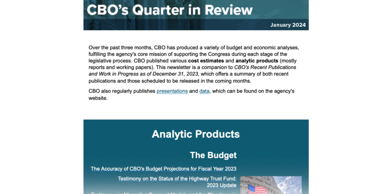 CBO to Launch a Newsletter, “CBO’s Quarter in Review”